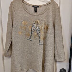 Style & Co Gold Metallic Top Relaxed Celebration Holiday Sz L